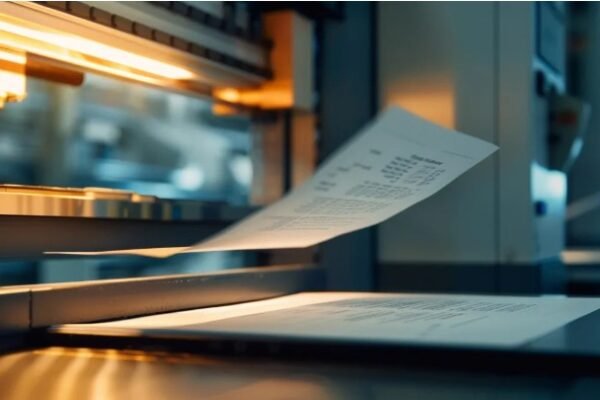 A machine printing a proposal document, showcasing automation in document production on paper.